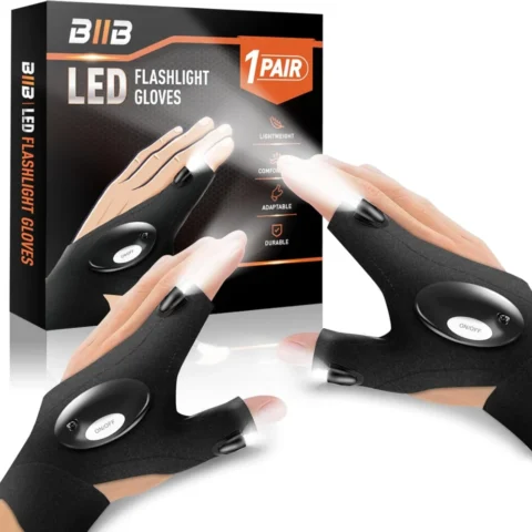 Elasticated fabric gloves with LED lights, fit most hands