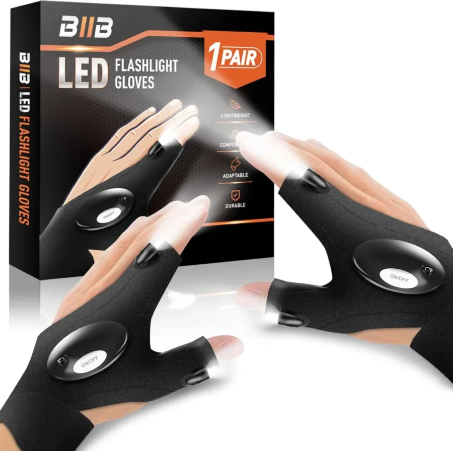 Elasticated fabric gloves with LED lights, fit most hands