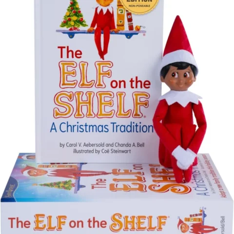 Elf on the Shelf box set, boy Scout Elf with brown eyes and storybook