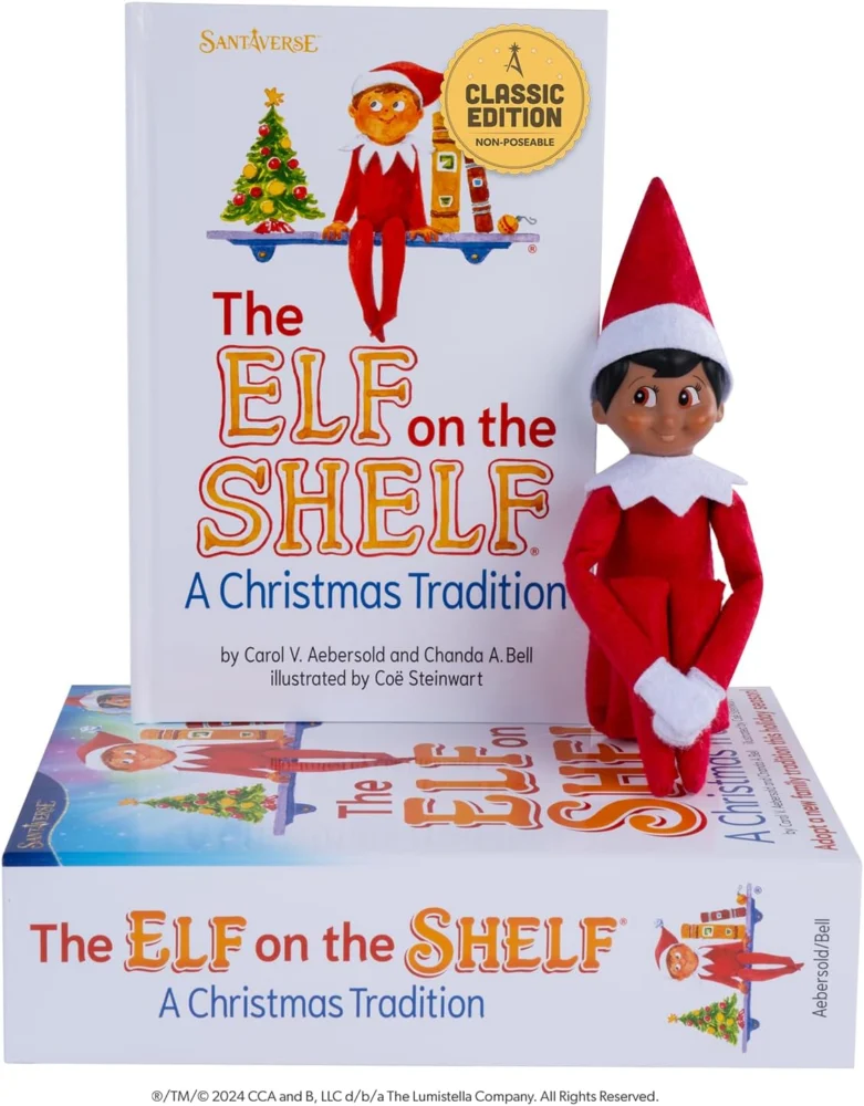 Elf on the Shelf box set, boy Scout Elf with brown eyes and storybook