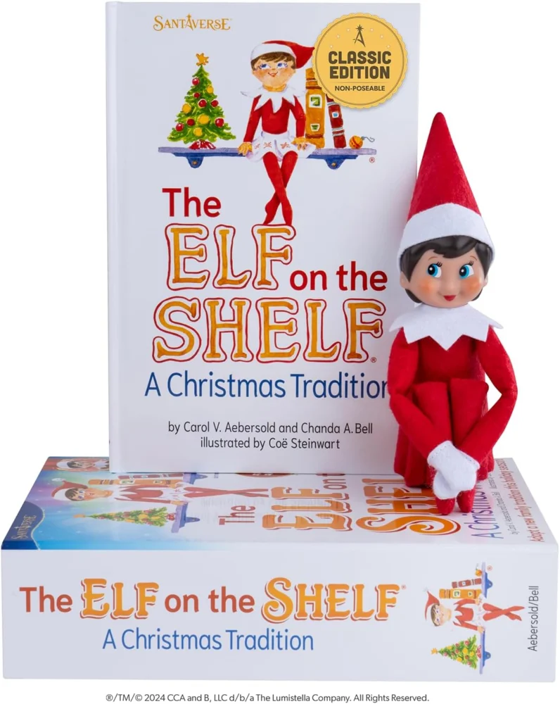 Elf on the Shelf box set, girl Scout Elf with blue eyes and storybook