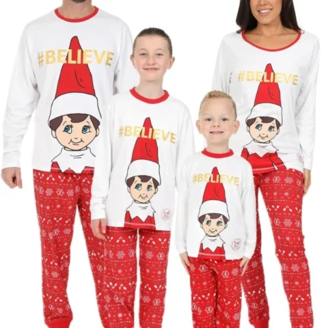 Elf on the Shelf matching family Christmas pyjamas, kids and adults