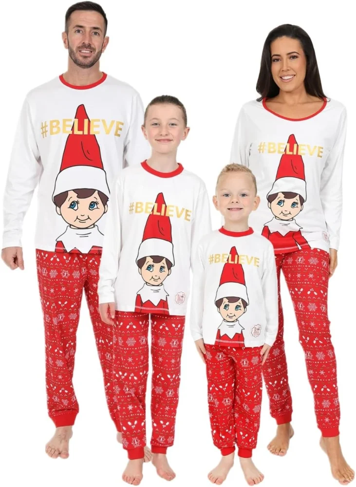 Elf on the Shelf matching family Christmas pyjamas, kids and adults