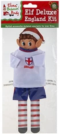 England football kit for an elf, shirt and shorts, white and red