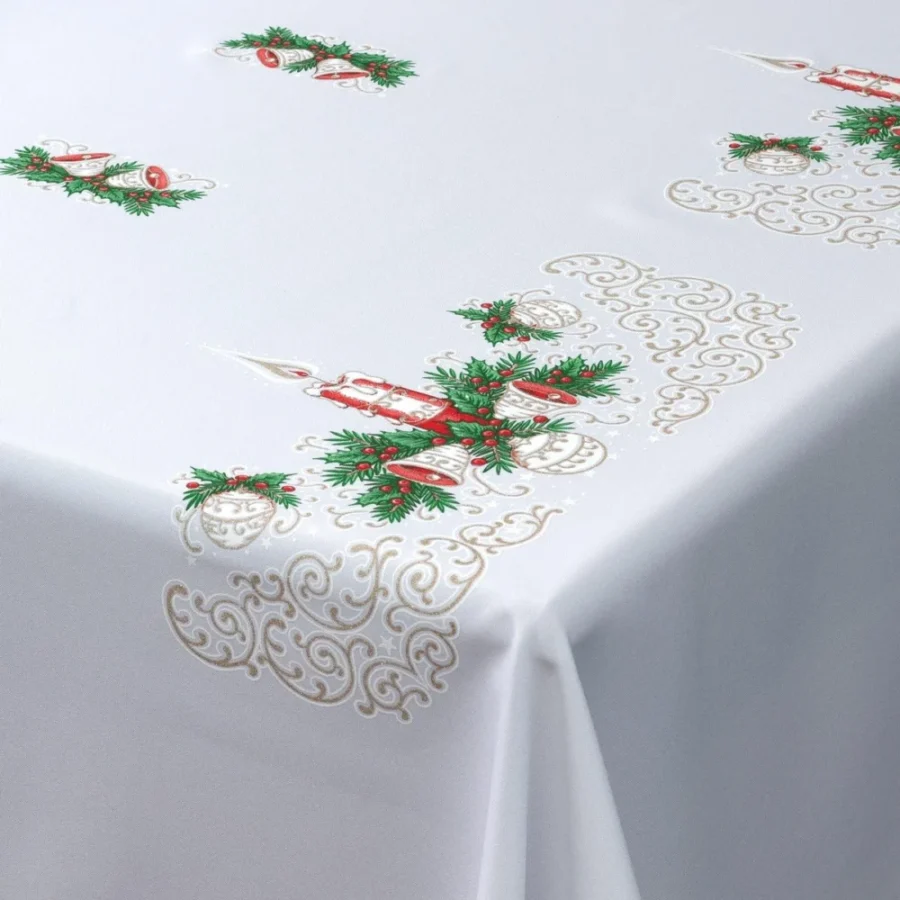 Extra large white Christmas tablecloth, 300 x 145 cm, 12 seats