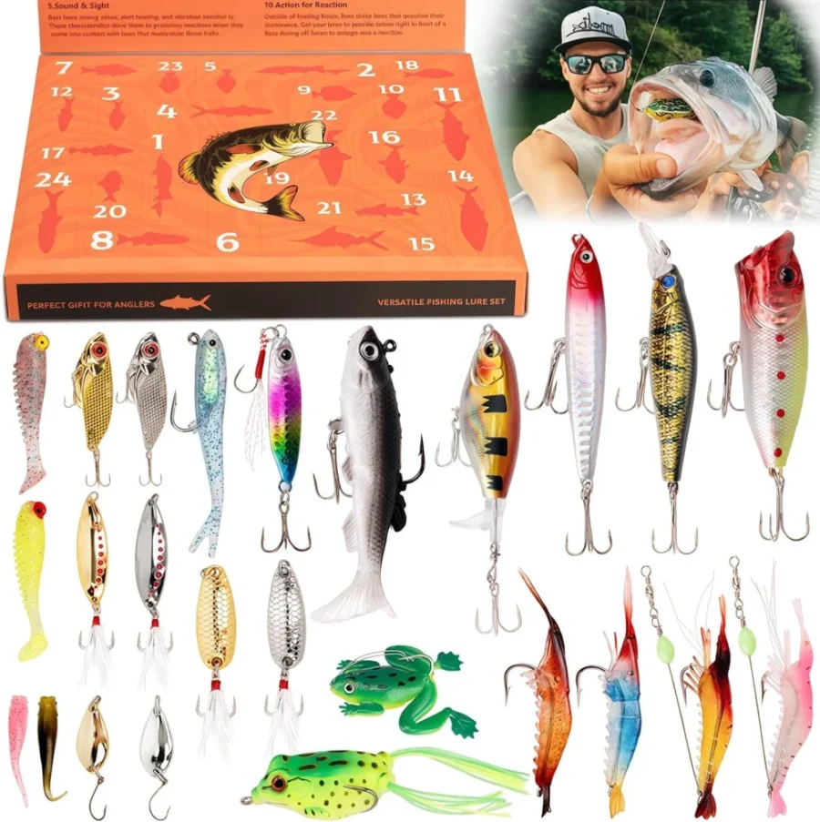 Fishing lure advent calendar, 24 baits for fresh and saltwater