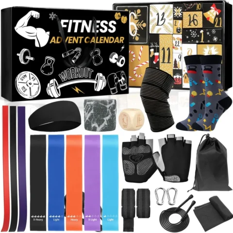 Fitness advent calendar with 24 gym accessories and bands