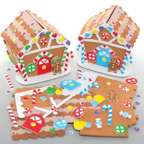 Foam gingerbread house craft kits, pack of 2, 14 x 11 x 12 cm