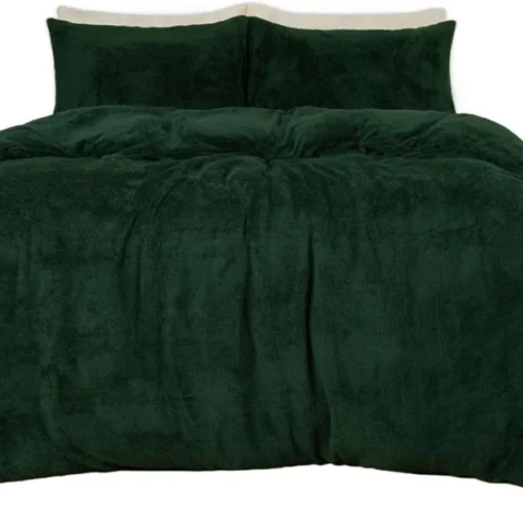 Forest green teddy fleece double duvet cover set with 2 pillowcases