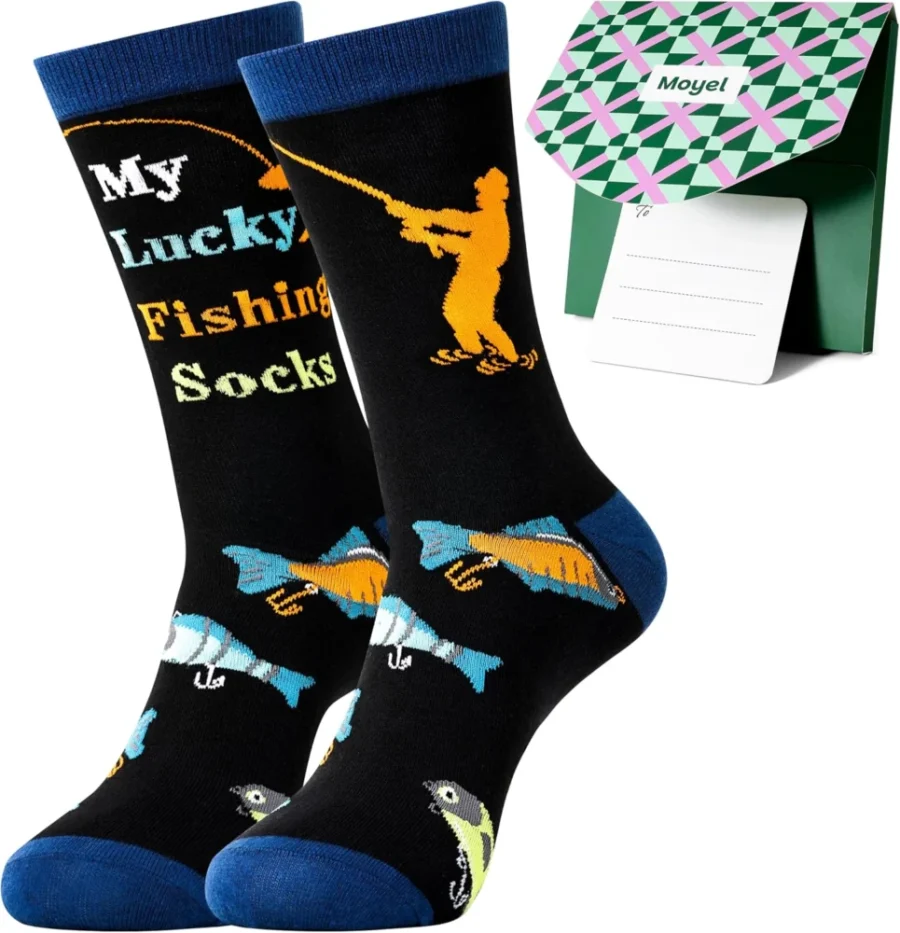 Funny men’s socks, size 9-11, for guitar, fishing and motorbike fans