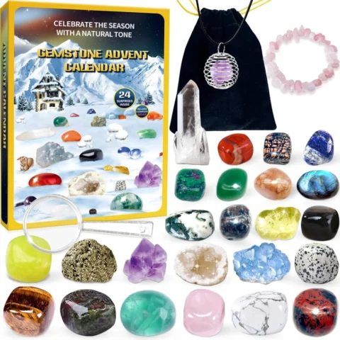 Gemstone advent calendar for kids, 24 rocks and DIY jewellery