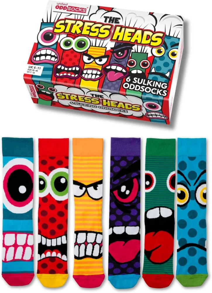 Gift box of 6 odd socks for men, The Stress Heads