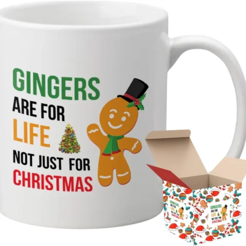 Gingers are for life Christmas joke mug, white ceramic, gift box