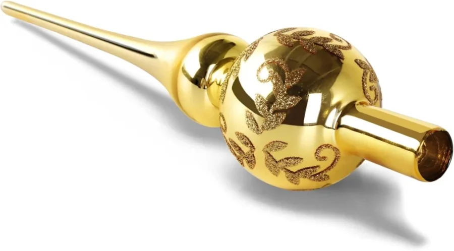 Gold glass tree topper finial, 26 cm, vintage blown-glass style