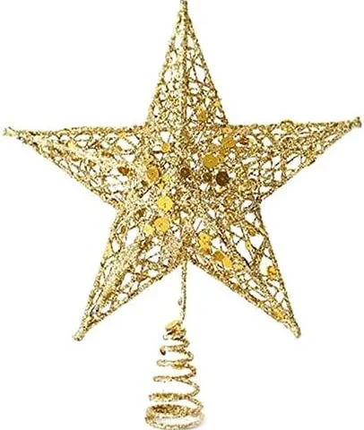 Gold glittered wire star tree topper, hollow, 19.8 cm, spring frame
