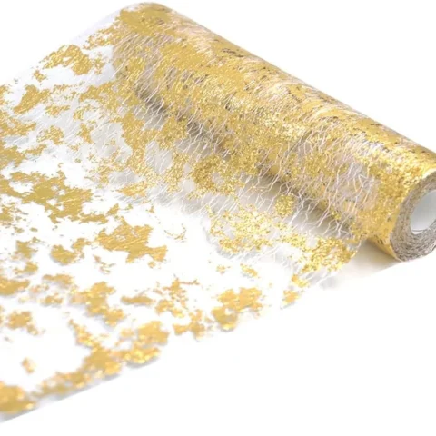 Gold metallic foil table runner roll, 5 m long and 28 cm wide