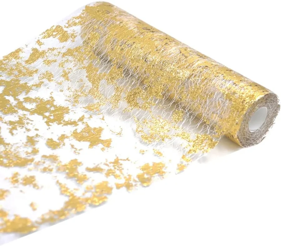 Gold metallic foil table runner roll, 5 m long and 28 cm wide