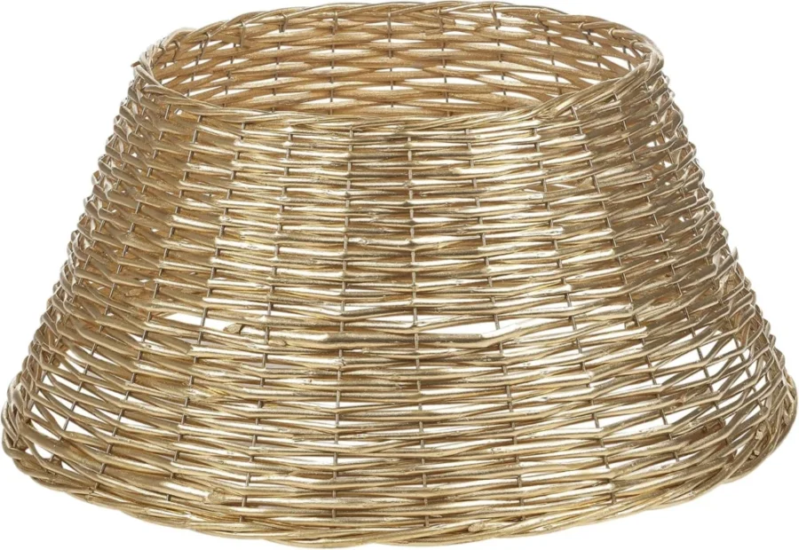Gold woven rattan tree skirt, 56 cm wide, 25 cm high