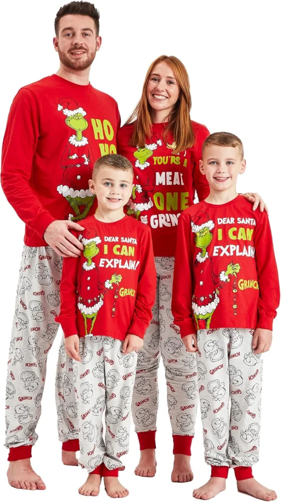 Grinch matching family Christmas pyjamas for men, ladies and kids