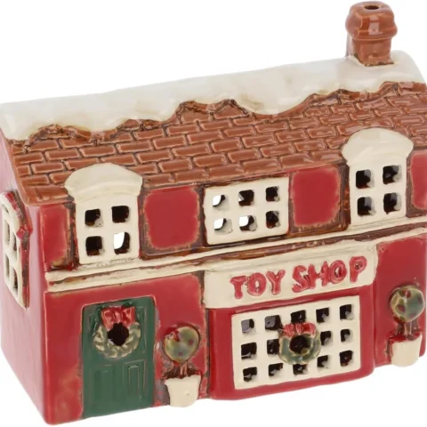 Hand-painted ceramic toy shop tealight holder, 21 cm tall