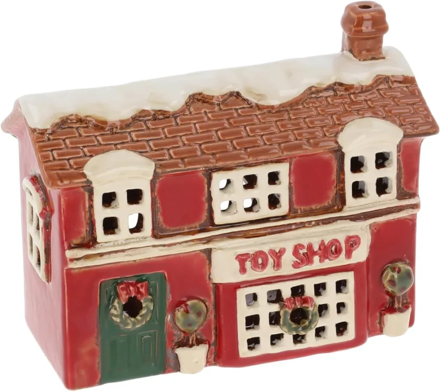 Hand-painted ceramic toy shop tealight holder, 21 cm tall