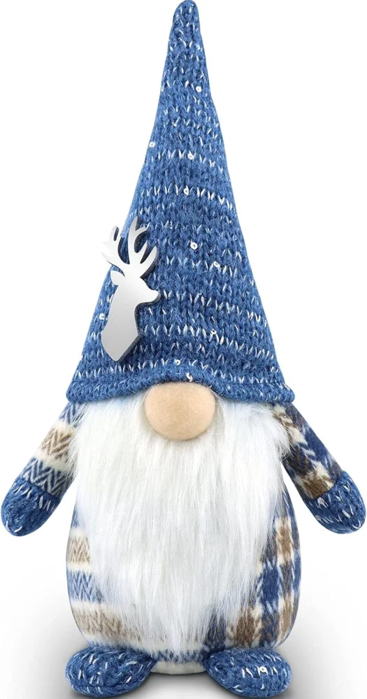 Handmade blue Scandinavian Christmas gonk figure, 31 cm tall