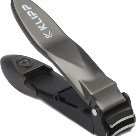 Heavy-duty nail clippers with catch tray, matte black, 14 cm