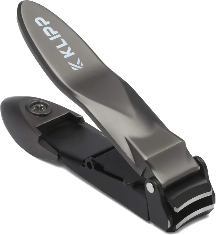 Heavy-duty nail clippers with catch tray, matte black, 14 cm