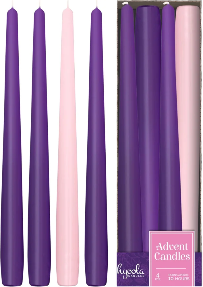 Hyoola Advent taper candles, 4 pack, 3 purple 1 pink, 30 cm