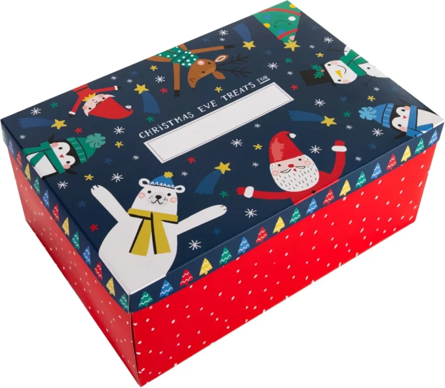 Illustrated Santa Christmas Eve box, flat pack, 14 x 32.5 x 23 cm
