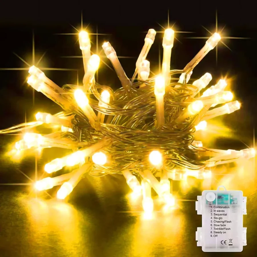 Indoor battery fairy lights, 50 warm white LEDs on a 5 m wire
