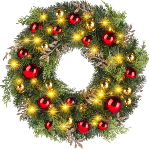 Indoor Christmas wreath with 40 warm white LEDs and timer, 40 cm