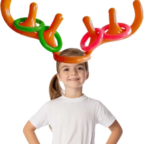 Inflatable reindeer antler hat ring toss game with 4 rings, 85 cm