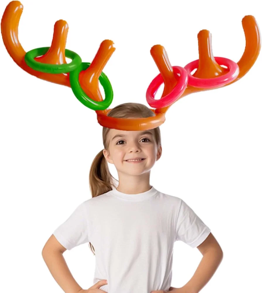 Inflatable reindeer antler hat ring toss game with 4 rings, 85 cm