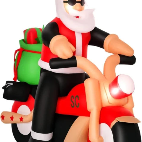 Inflatable Santa riding a motorbike, 165 x 180 cm, built-in LEDs