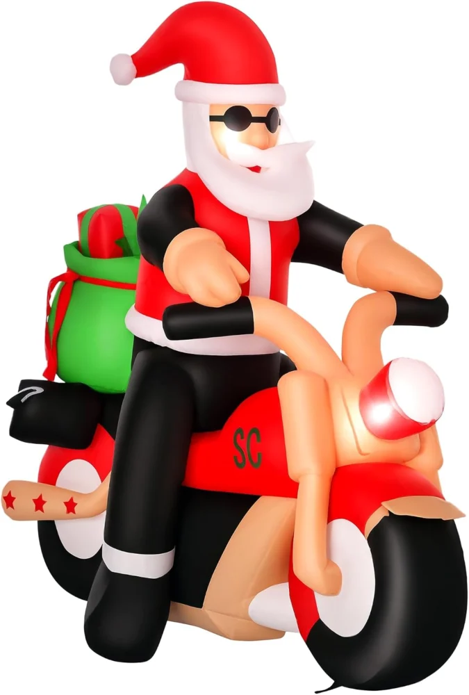 Inflatable Santa riding a motorbike, 165 x 180 cm, built-in LEDs