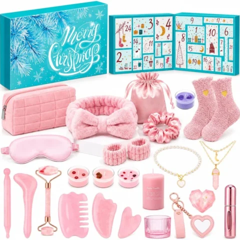 iZoeL self-care advent calendar with gua sha, candles and jewellery