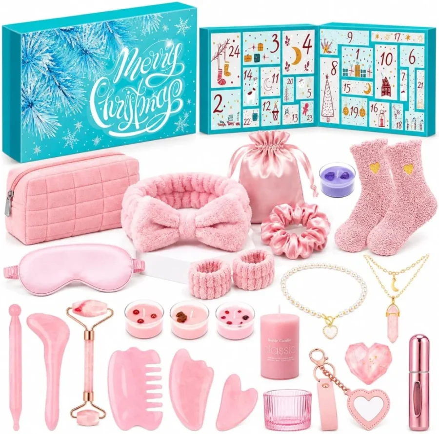 iZoeL self-care advent calendar with gua sha, candles and jewellery