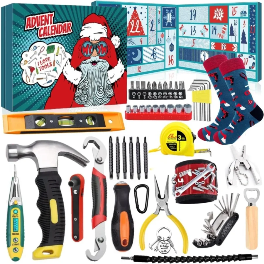 iZoeL tool advent calendar for men, 24 hand tools including hammer