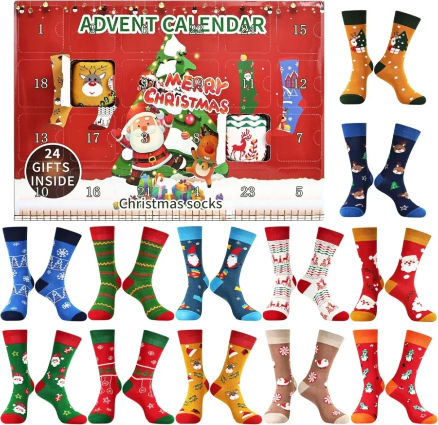 Jeasona Christmas socks advent calendar, 24 surprises, size 4-11