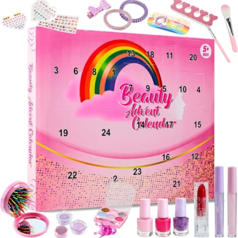 Kids’ beauty advent calendar, 24 surprises, makeup and nail items