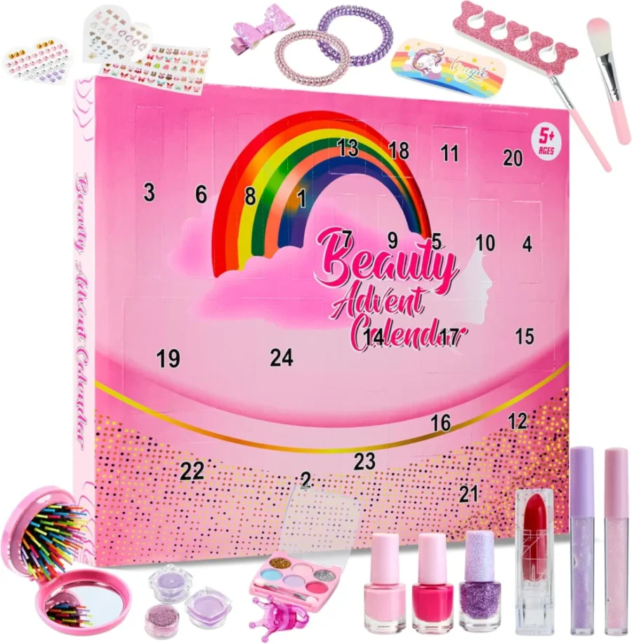 Kids’ beauty advent calendar, 24 surprises, makeup and nail items