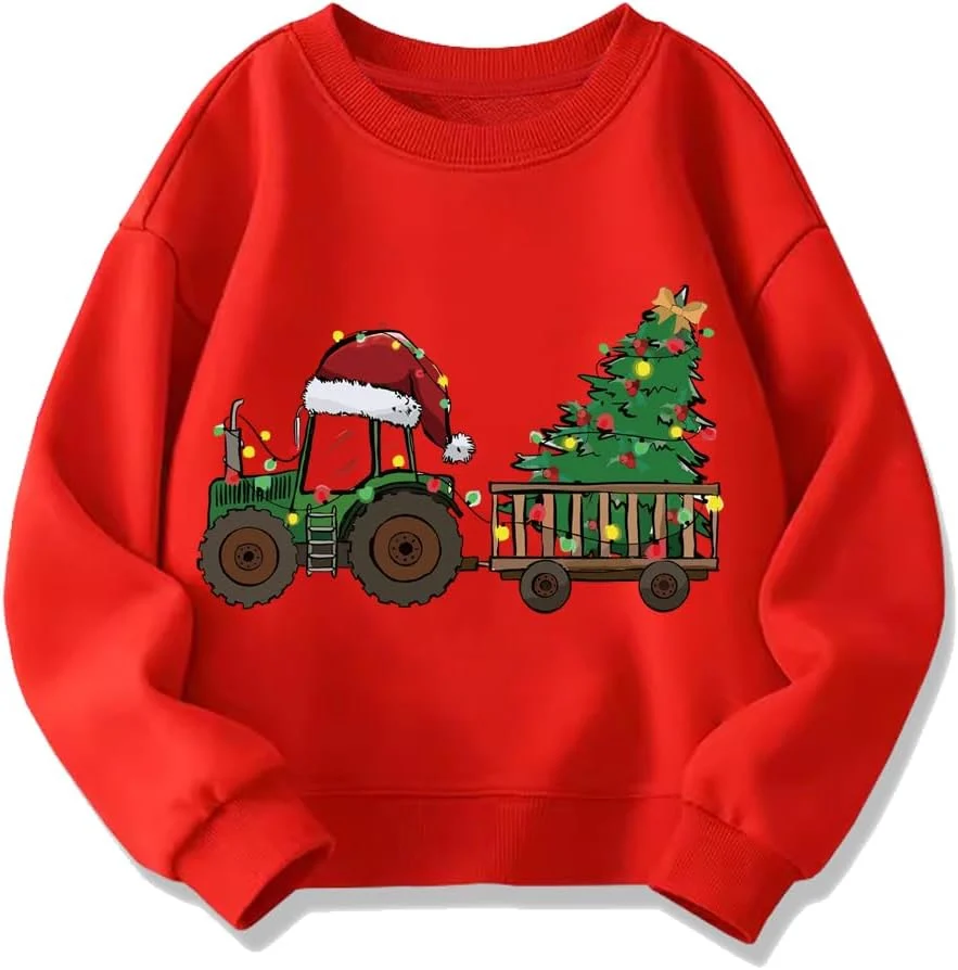 Kids cotton Christmas sweatshirt, round neck, ages 1 to 11