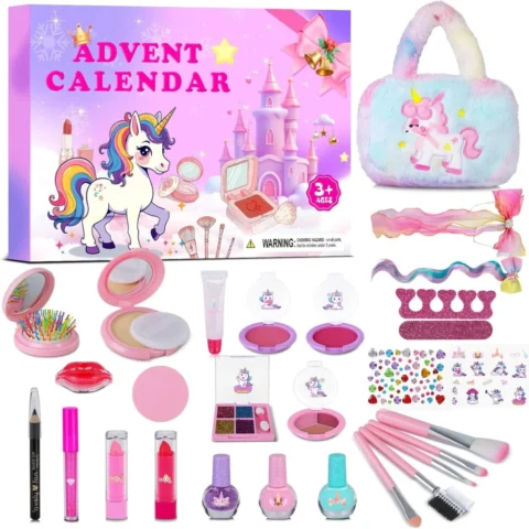 Kids’ washable makeup advent calendar with unicorn bag, ages 6+