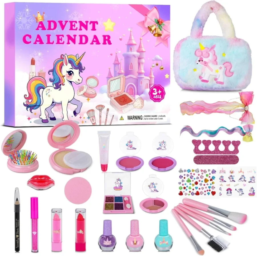Kids’ washable makeup advent calendar with unicorn bag, ages 6+