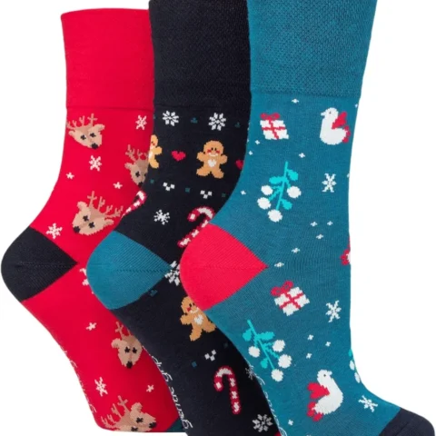Ladies’ Gentle Grip cotton Christmas socks, pack of 3