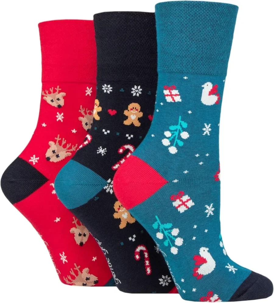 Ladies’ Gentle Grip cotton Christmas socks, pack of 3