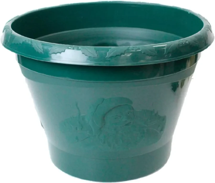 Large plastic Christmas tree pot stand with Santa and holly design