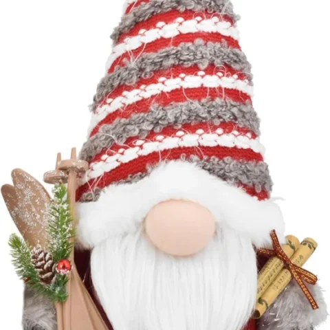 Large red Nordic gonk with a bendable hat, 46 cm tall