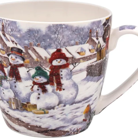 Large snowmen breakfast mug in fine china, 480 ml, dishwasher safe